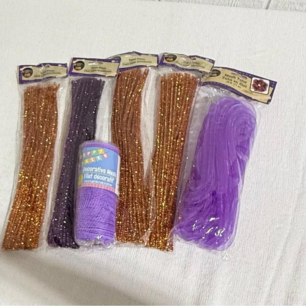 Art & Craft , Purple and Copper tinsel stem cure-pipes Mesh Decoration Set